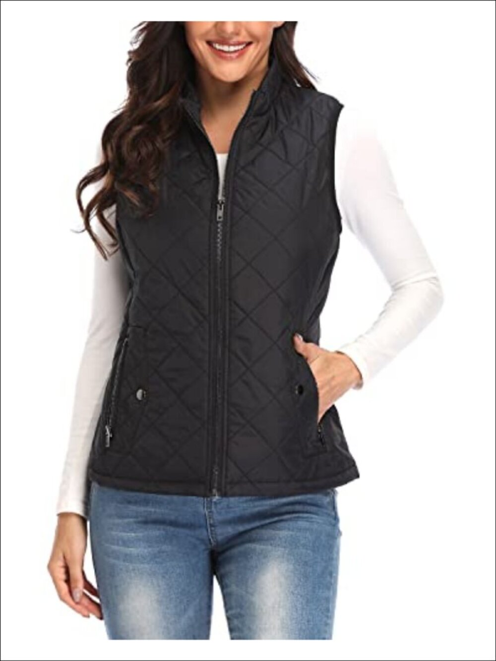 Women's Quilted Lightweight Zip Pockets Padded Gilet Vest